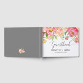 Peach and Pink Peony Blume Gray Wedding Gästebuch (Voll)