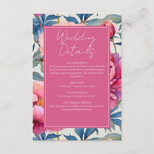 Peach and Pink Peony Blume Hochzeit Begleitkarte (Vorderseite)