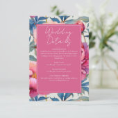 Peach and Pink Peony Blume Hochzeit Begleitkarte (Stehend Vorderseite)