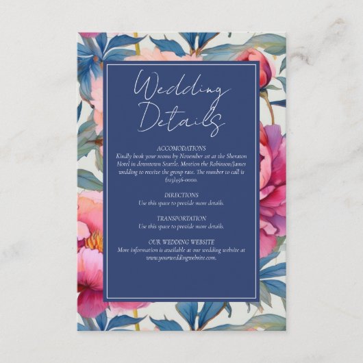 Peach and Pink Peony Blume Hochzeit Begleitkarte (Vorderseite)