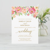 Peach and Pink Peony Blume Hochzeit Einladung (Stehend Vorderseite)