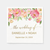 Peach and Pink Peony Blume Hochzeit Serviette (Vorderseite)