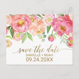 Peach and Pink Peony Blume Hochzeit Speichern Sie  Ankündigungspostkarte