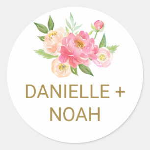 Peach and Pink Peony Blume Hochzeiten Umschlag Auf Runder Aufkleber