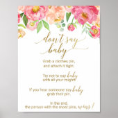Peach and Pink Peony Blume Say Baby Sign Poster (Vorne)