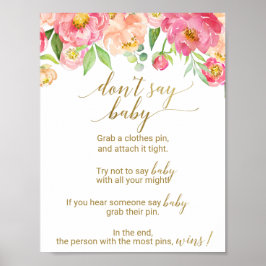 Peach and Pink Peony Blume Say Baby Sign Poster
