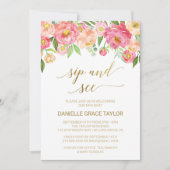 Peach and Pink Peony Blume Sip and See Einladung (Vorderseite)