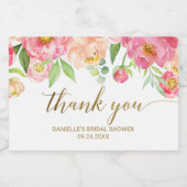 Peach and Pink Peony Blume Vielen Dank Schaumweinetikett (Einzelnes Label)