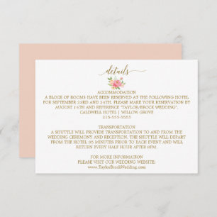 Peach and Pink Peony Blume Wedding Details Card Begleitkarte