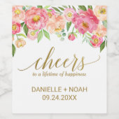 Peach and Pink Peony "Cheers" Wedding Wine Labels Weinetikett (Einzelnes Label)