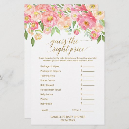 Peach and Pink Peony Guess The Right Price Game (Vorne/Hinten)