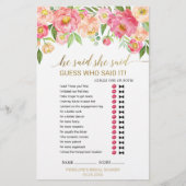 Peach and Pink Peony "He Said She" Spiel (Vorderseite)