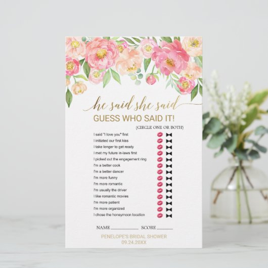 Peach and Pink Peony "He Said She" Spiel (Stehend Vorderseite)