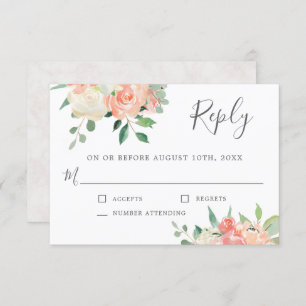 Peach and Pink Watercolor Floral Wedding RSVP Einladung