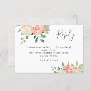 Peach and Pink Watercolor Floral Wedding RSVP Invi Einladung