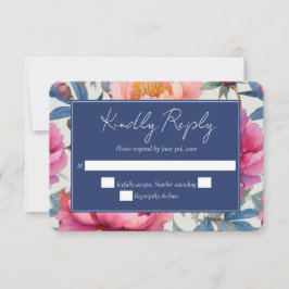 Peach and Pink Watercolor Peony Blume Hochzeit RSVP Karte