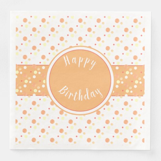 Peach and Polka Dot Happy Birthday Paper Napkins Serviette (Vorderseite)