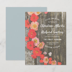 Peach and Poppy Rustic Floral Wedding Einladung
