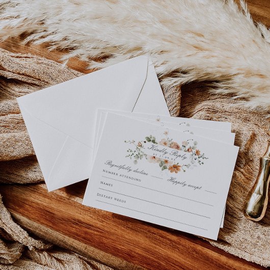 Peach and Sage Green Blumengarten Hochzeit RSVP Karte