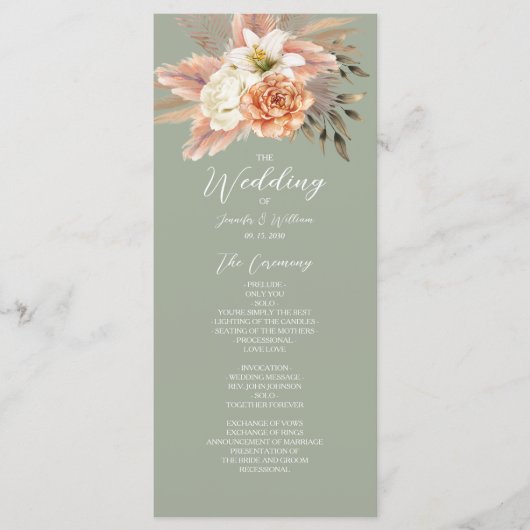 Peach and Sage Rustic Floral Hochzeit Zeremonie Programm (Vorderseite)
