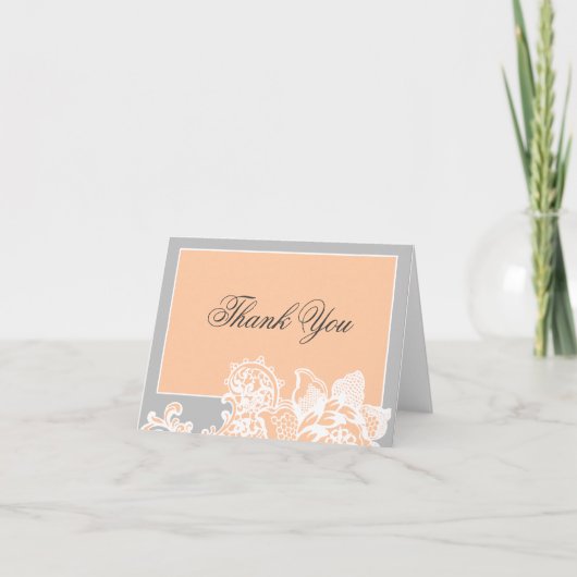 Peach and Silver Floral Scroll Danke Karte (Vorderseite)