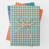 Peach and Teal Plaid Geschenkpapier Set (Beispiel)