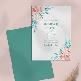 Peach and Turquoise Floral Summer Wedding Einladung
