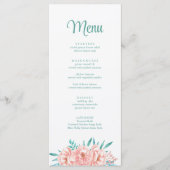 Peach and Turquoise Floral Wedding Menu Card Menükarte (Vorderseite)