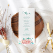 Peach and Turquoise Floral Wedding Menu Card Menükarte