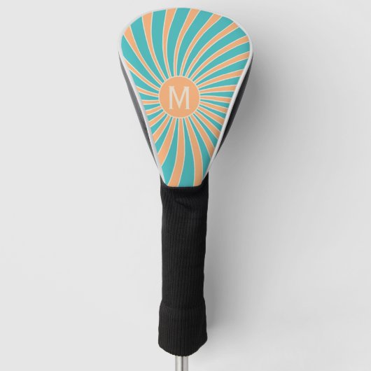 Peach and turquoise retro style sunburst design golf headcover (Vorderseite)