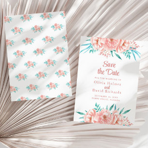 Peach and Turquoise Save the Date Card
