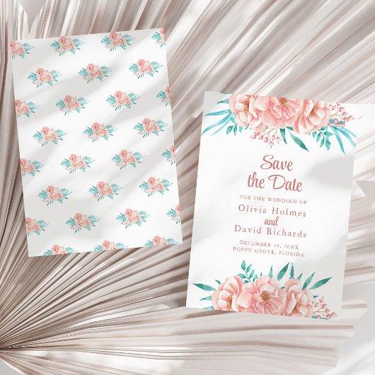 Peach and Turquoise Save the Date Card