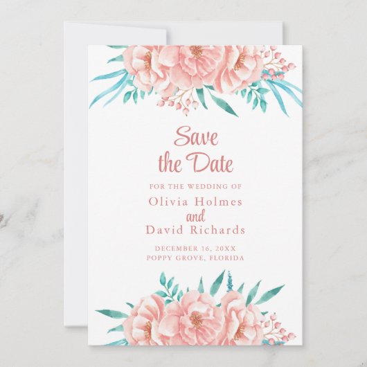 Peach and Turquoise Save the Date Card (Vorderseite)