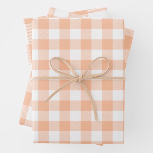 Peach and White Country Gingham Geschenkpapier Set (Beispiel)
