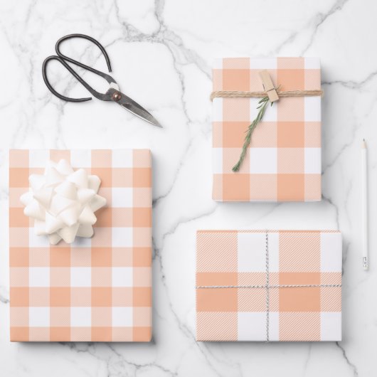 Peach and White Country Gingham Geschenkpapier Set (Vorderseite)
