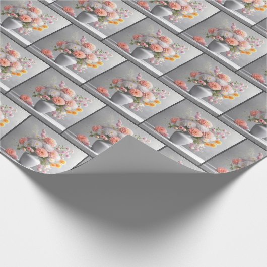 Peach and White Dahlia Bouquet Geschenkpapier (Ecke)
