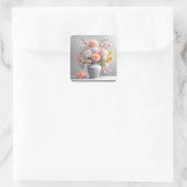 Peach and White Dahlia Bouquet Quadratischer Aufkleber (Tasche)