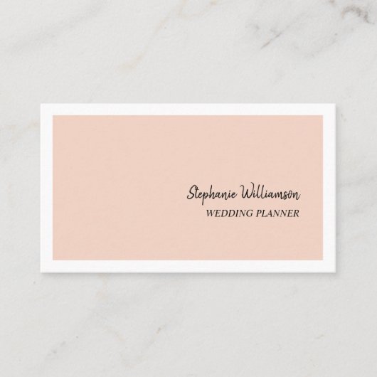 Peach and White Elegante Moderner Hochzeitsplaner Visitenkarte (Vorderseite)