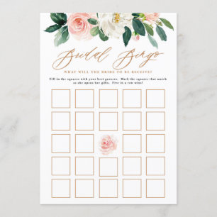 Peach and White Floral Brautparty Bingo Game Einladung