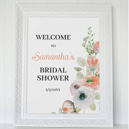 Peach and White Floral Bridal Shower Welcome  Poster
