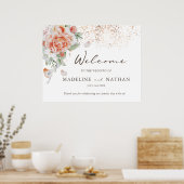 Peach and White Floral Wedding Welcome Poster (Küche)