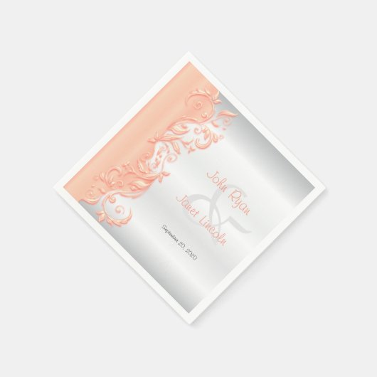 Peach and White Satin Wedding Serviette (Ecke)
