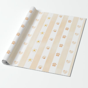 Peach and White Stripe - Herz, Blume, Paw Print Geschenkpapier