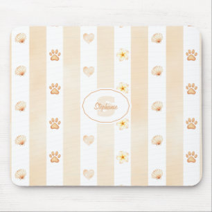 Peach and White Stripe - Herz, Blume, Paw Print Mousepad