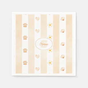 Peach and White Stripe - Herz, Blume, Paw Print Serviette