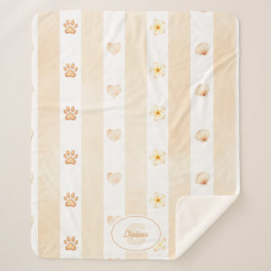 Peach and White Stripe - Herz, Blume, Paw Print Sherpadecke