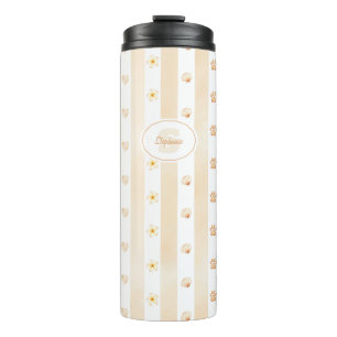 Peach and White Stripe - Herz, Blume, Paw Print Thermosbecher