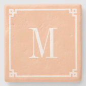 Peach and White Thin Griechisch Key Border Monogra Steinuntersetzer (Vorderseite)