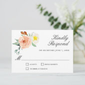 Peach and White Watercolor Floral Wedding RSVP (Stehend Vorderseite)