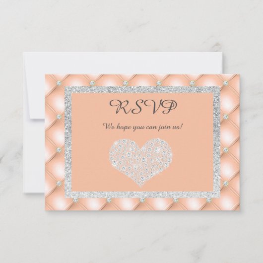 PEACH APRICOT HERZDIAMOND UAWG RESPONSE CARD RSVP KARTE (Vorderseite)